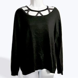 Black Rhinestone Embellished Cut-Out Top